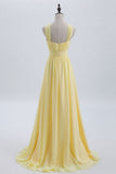 Niulatu Front Pale Yellow Pleated Chiffon Long Bridesmaid Dress Long Prom Dress HZ1103