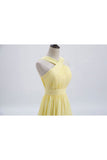 Niulatu Front Pale Yellow Pleated Chiffon Long Bridesmaid Dress Long Prom Dress HZ1103