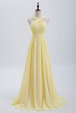Niulatu Front Pale Yellow Pleated Chiffon Long Bridesmaid Dress Long Prom Dress HZ1103