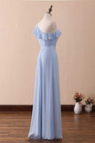 Niulatu A-Line One-Shoulder Ruffled Chiffon Long Bridesmaid Dress Prom Dress HZ1103