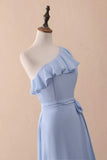 Niulatu A-Line One-Shoulder Ruffled Chiffon Long Bridesmaid Dress Prom Dress HZ1103