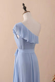 Niulatu A-Line One-Shoulder Ruffled Chiffon Long Bridesmaid Dress Prom Dress HZ1103