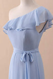 Niulatu A-Line One-Shoulder Ruffled Chiffon Long Bridesmaid Dress Prom Dress HZ1103