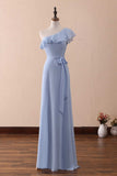 Niulatu A-Line One-Shoulder Ruffled Chiffon Long Bridesmaid Dress Prom Dress HZ1103