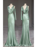 Niulatu Mermaid Satin V-neck Long Prom Dress Dress, Simple Evening Dress HZ1103