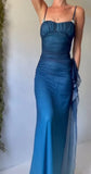 Niulatu Gradient Blue Mermaid Gown for Party&Quinceanera- Spaghetti Straps Glitter Chiffon Long Prom&Evening Dress HZ1103