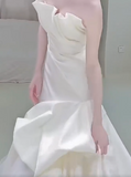Niulatu Strapless Mermaid Wedding Dresses, Tulle Satin Tender Sleeveless Bridal Gowns HZ1103