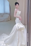Niulatu Strapless Mermaid Wedding Dresses, Tulle Satin Tender Sleeveless Bridal Gowns HZ1103