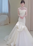 Niulatu Strapless Mermaid Wedding Dresses, Tulle Satin Tender Sleeveless Bridal Gowns HZ1103