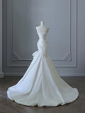 Niulatu Strapless Mermaid Wedding Dresses, Tulle Satin Tender Sleeveless Bridal Gowns HZ1103