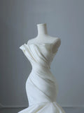 Niulatu Strapless Mermaid Wedding Dresses, Tulle Satin Tender Sleeveless Bridal Gowns HZ1103