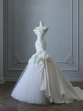 Niulatu Strapless Mermaid Wedding Dresses, Tulle Satin Tender Sleeveless Bridal Gowns HZ1103