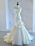 Niulatu Strapless Mermaid Wedding Dresses, Tulle Satin Tender Sleeveless Bridal Gowns HZ1103