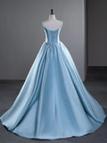 Niulatu A-Line Spaghetti Straps Satin Long Prom Dress, Blue Long Evening Dress HZ1103