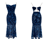 Niulatu holiday floral sling dress blue mesh mermaid dress HZ1103