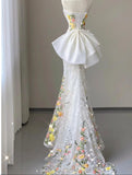 Niulatu Wedding Dress Elegant Mermaid Strapless Tulle Lace Long Prom Dress Applique Evening Dress HZ1103
