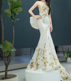 Niulatu Wedding Dress Elegant Mermaid Strapless Tulle Lace Long Prom Dress Applique Evening Dress HZ1103