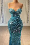Niulatu Sweetheart Blue Mermaid Prom Dress Long With Sequins Beads HZ1103