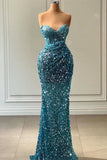 Niulatu Sweetheart Blue Mermaid Prom Dress Long With Sequins Beads HZ1103