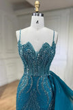 Niulatu Blue Elegant Mermaid Spaghetti Strap Tulle Beading Long Prom Dress HZ1103