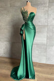 Niulatu Satin Asymmetrical High Split Beaded Floor-length Sleeveless Prom Dress HZ1103
