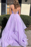 Niulatu Elegant A-line V-neck Spaghetti Strap Tulle Long Prom Dress HZ1103