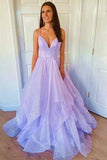 Niulatu Elegant A-line V-neck Spaghetti Strap Tulle Long Prom Dress HZ1103