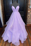 Niulatu Elegant A-line V-neck Spaghetti Strap Tulle Long Prom Dress HZ1103