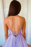 Niulatu Elegant A-line V-neck Spaghetti Strap Tulle Long Prom Dress HZ1103