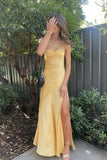 Niulatu c Yellow Long Sheath Prom Dress With Split HZ1103