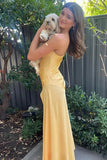 Niulatu c Yellow Long Sheath Prom Dress With Split HZ1103