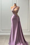 Niulatu Sleeveless Asymmetric Satin Long Prom Dress with Pleated Beadings HZ1103