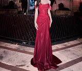 Niulatu Pleated Satin Formal Mermaid Evening Dress,Fahsion Graudation Prom Dresses with Off-the-Shoulder HZ1026