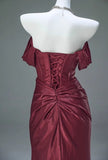 Niulatu Pleated Satin Formal Mermaid Evening Dress,Fahsion Graudation Prom Dresses with Off-the-Shoulder HZ1026