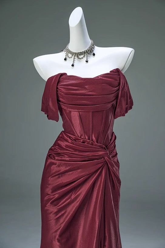 Niulatu Pleated Satin Formal Mermaid Evening Dress,Fahsion Graudation Prom Dresses with Off-the-Shoulder HZ1026
