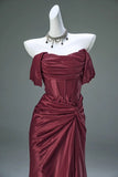 Niulatu Pleated Satin Formal Mermaid Evening Dress,Fahsion Graudation Prom Dresses with Off-the-Shoulder HZ1026