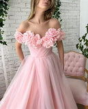 Niulatu A-Line Tulle Off The Shoulder Long Evening Prom Dress With Slit HZ1103