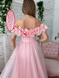 Niulatu A-Line Tulle Off The Shoulder Long Evening Prom Dress With Slit HZ1103