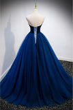 Niulatu A-line Strapless Blue Velvet And Tulle Long Prom Dress HZ1103
