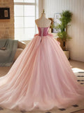 Niulatu A-Line Strapless Velvet Tulle Long Prom Dress, Sweet 16 Princess Dress HZ1103