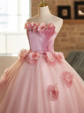 Niulatu A-Line Strapless Velvet Tulle Long Prom Dress, Sweet 16 Princess Dress HZ1103