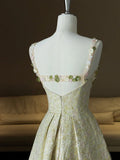 Niulatu Spaghetti Strap A-Line Colorful Satin Beaded Sequins Long Prom Dress HZ1103