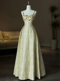 Niulatu Spaghetti Strap A-Line Colorful Satin Beaded Sequins Long Prom Dress HZ1103