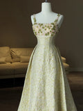 Niulatu Spaghetti Strap A-Line Colorful Satin Beaded Sequins Long Prom Dress HZ1103