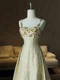Niulatu Spaghetti Strap A-Line Colorful Satin Beaded Sequins Long Prom Dress HZ1103