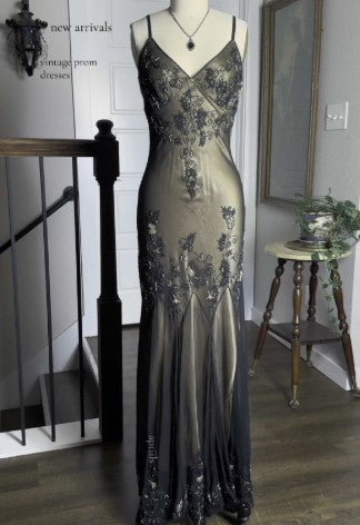 Niulatu Evening Dresses ?? Blue Satin Spaghetti Straps Coffee Chiffon Long Prom Dresses with Beading HZ1026