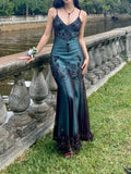 Niulatu Evening Dresses ?? Blue Satin Spaghetti Straps Coffee Chiffon Long Prom Dresses with Beading HZ1026