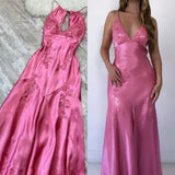 Niulatu A-Line Evening Dress Satin Spaghetti Straps Green Vintage Backless Long Prom Dresses HZ1026