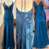 Niulatu A-Line Evening Dress Satin Spaghetti Straps Green Vintage Backless Long Prom Dresses HZ1026