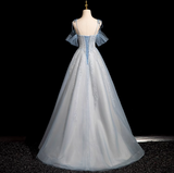 Niulatu Spaghetti Straps Tulle Sequins Long Prom Dress, Sweet Beaded Evening Dress HZ1103